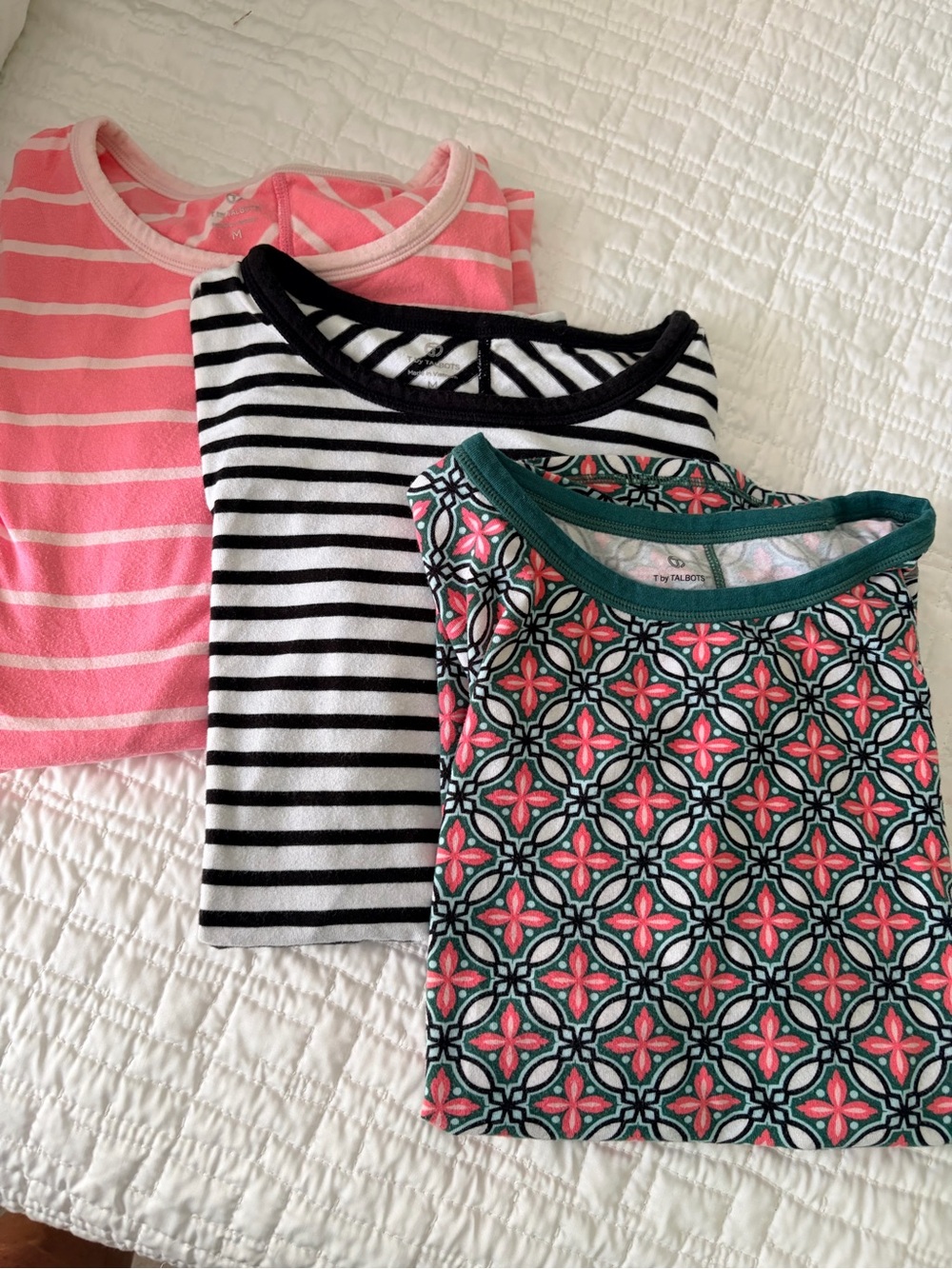 Talbots Women’s ' Short Sleeve Tee Bundle - Pink, Black, Teal Pattern